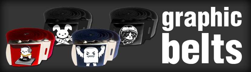 Unique belts with stylish graphics. Also suitable as vegan belts or vegetarian belts, made of 100% cotton canvas.